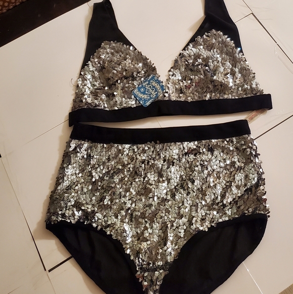 NWT Free People let it shine Bralette size L & panty pewter combo size M "set" - Picture 4 of 16